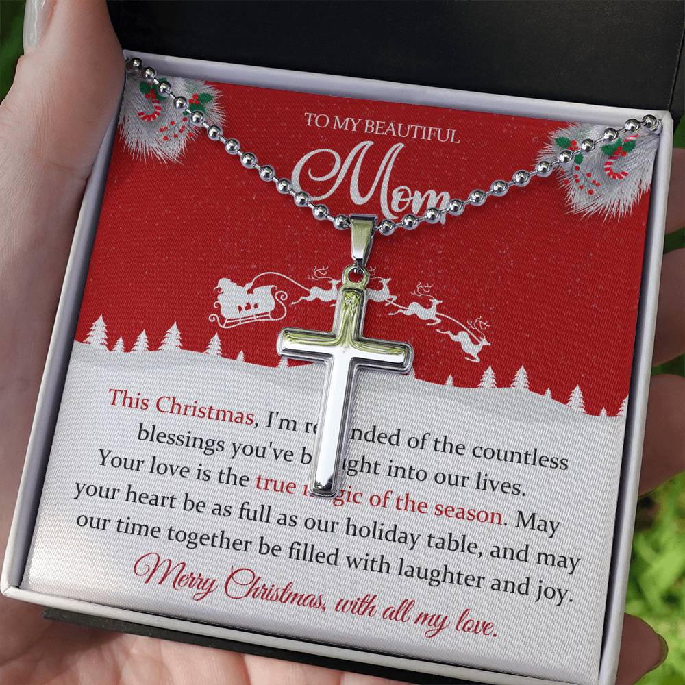 To My Beautiful Mom Stainless Cross Necklace