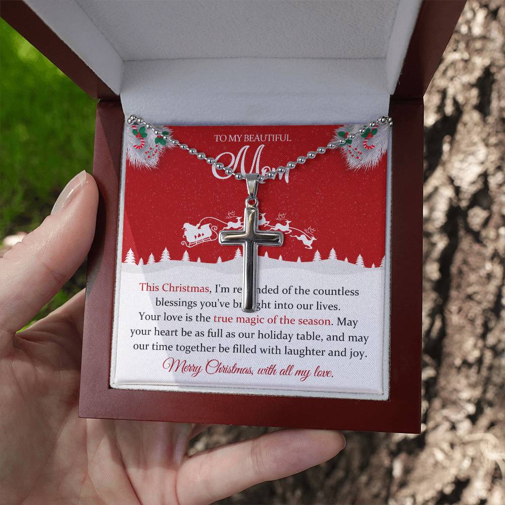 To My Beautiful Mom Stainless Cross Necklace