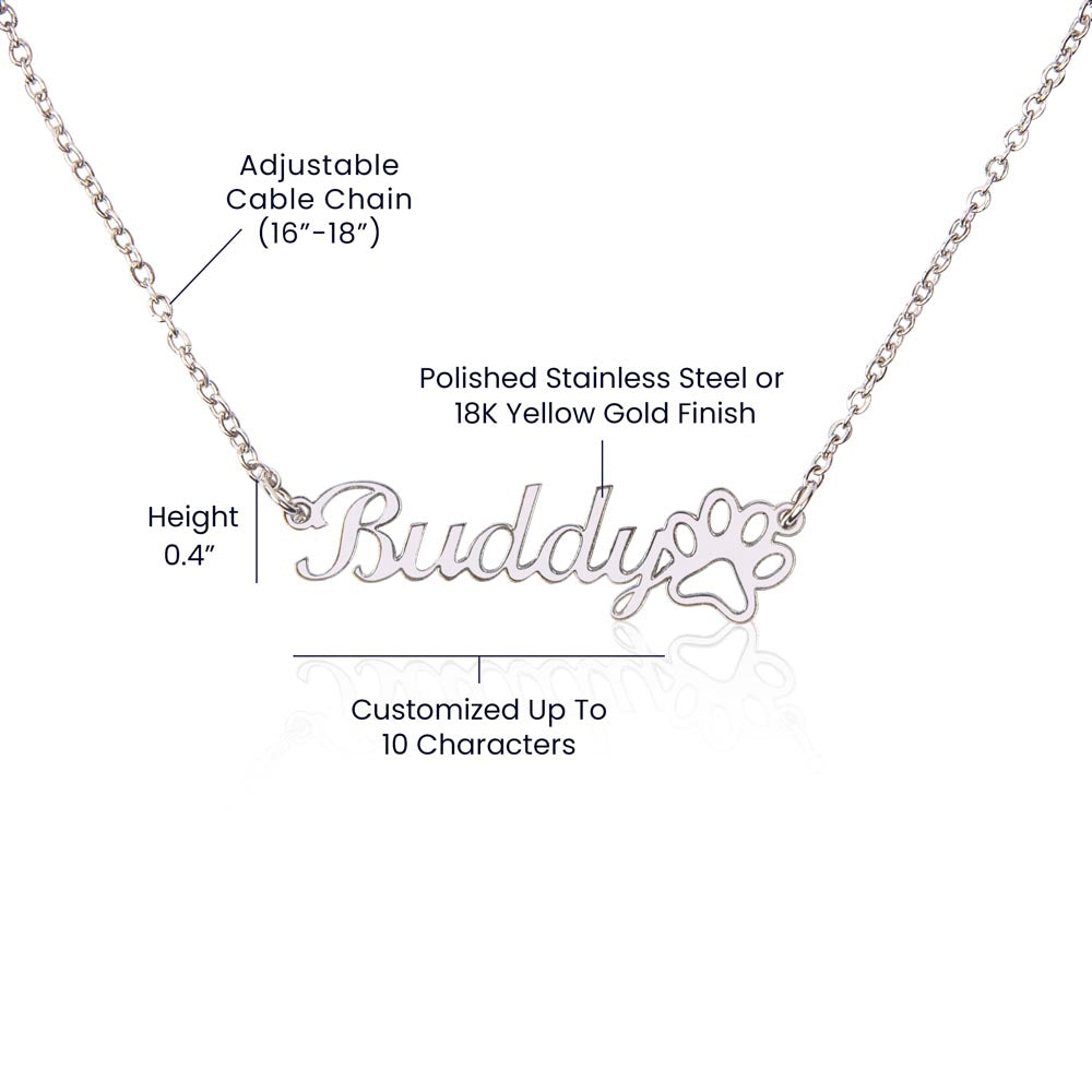 Gift For Step Daughter Name Necklace + Paw Print Character (w/MC)