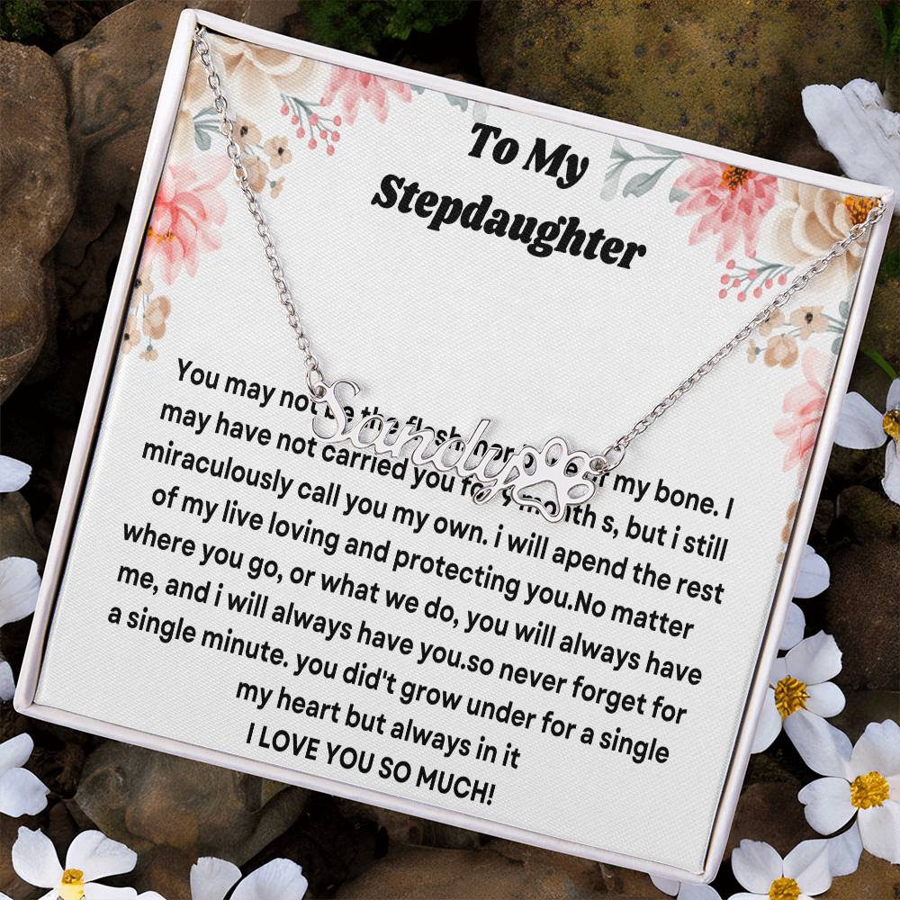 Gift For Step Daughter Name Necklace + Paw Print Character (w/MC)