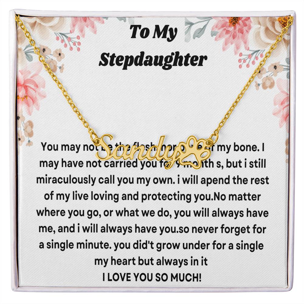 Gift For Step Daughter Name Necklace + Paw Print Character (w/MC)