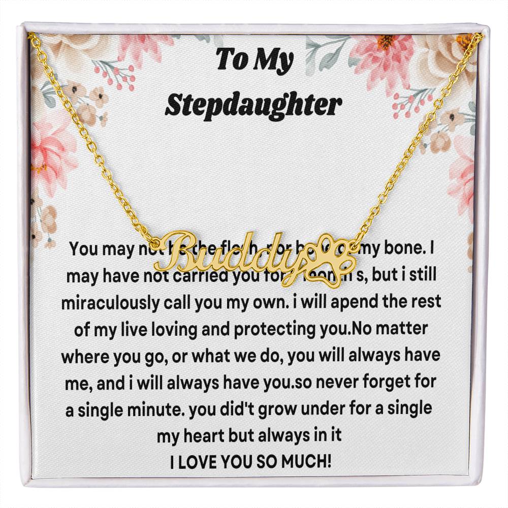 Gift For Step Daughter Name Necklace + Paw Print Character (w/MC)