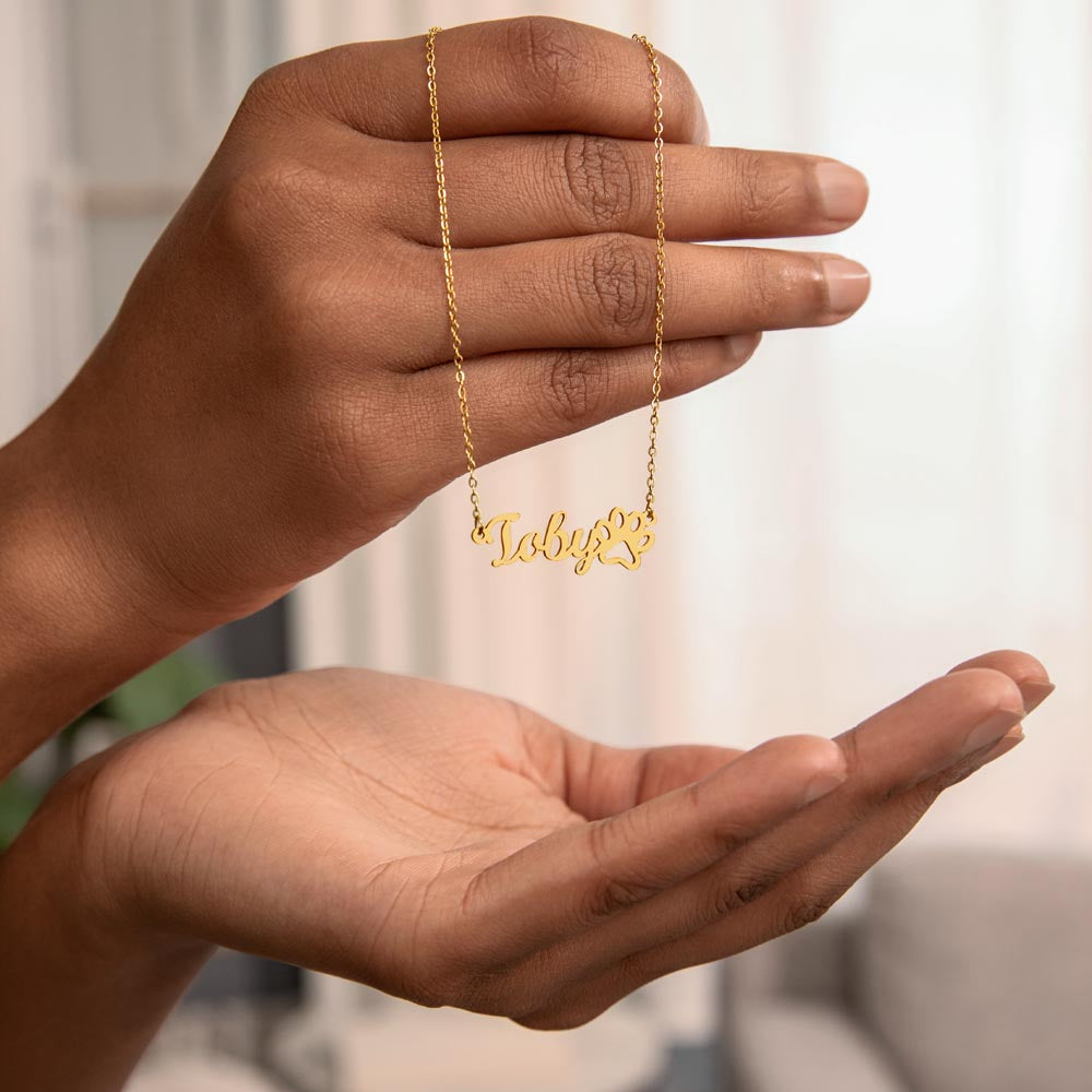 Gift For Daughter and Wife Name Necklace + Paw Print (No MC)